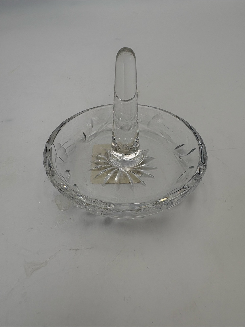 Hungarian Etched Crystal Clear Round Ring Holder Dish